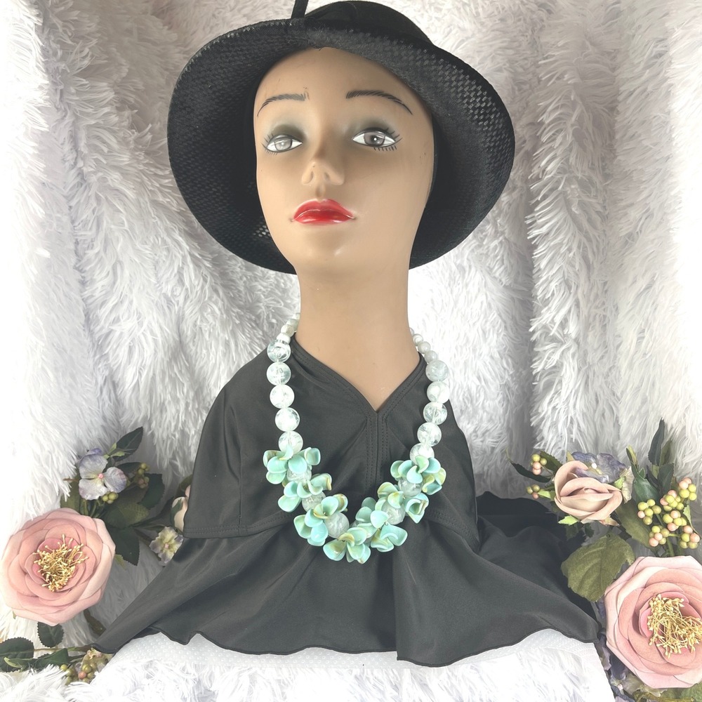 Unbranded Chunky Floral Statement Necklace Women OS Teal Acrylic Resin Beads